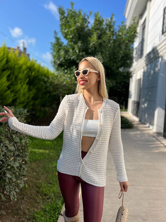 White Chunky Knit Cardigan
