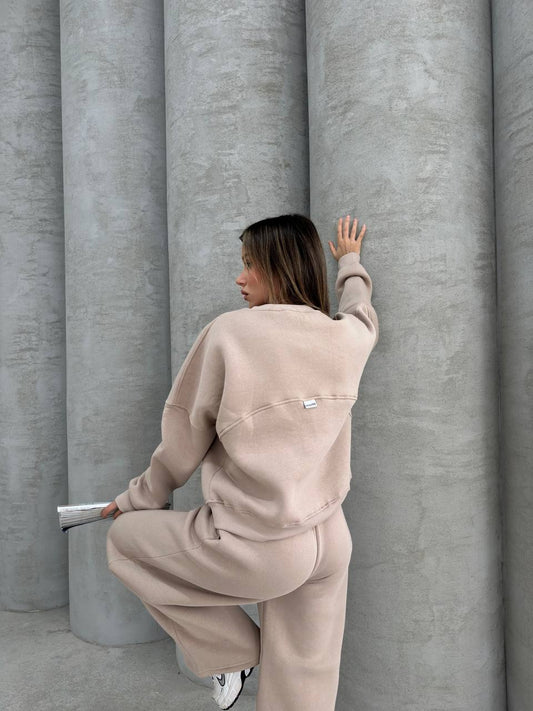 Fleece Beige Tracksuit Oversize