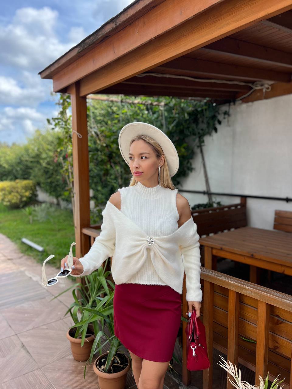 Cold-Shoulder Twist Front Sweater