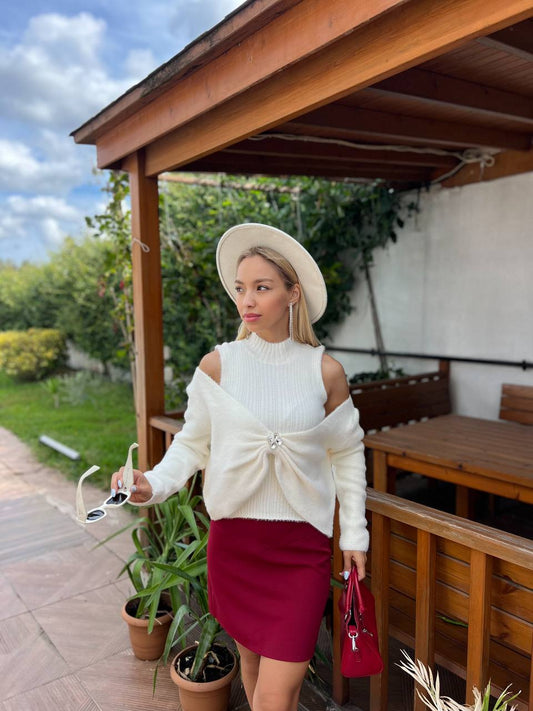 Cold-Shoulder Twist Front Sweater