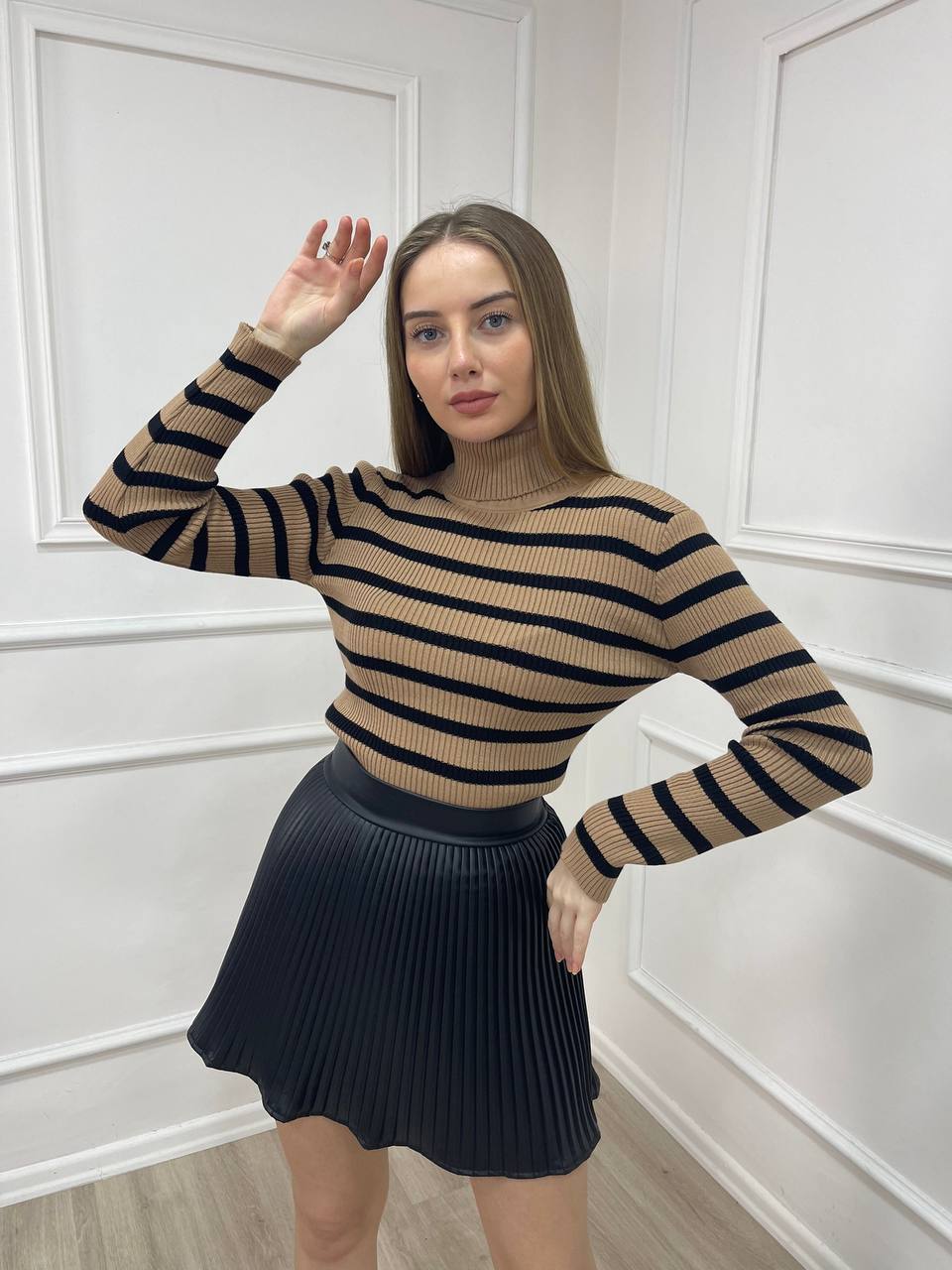 Ribbed Stripe Turtleneck