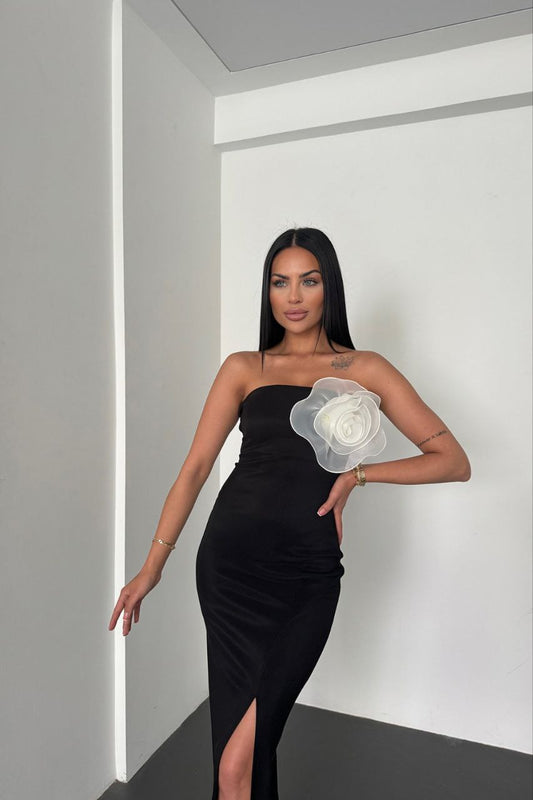 White Rose Black Dress