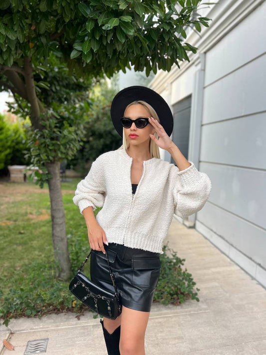 White Popcorn Texture Cardigan