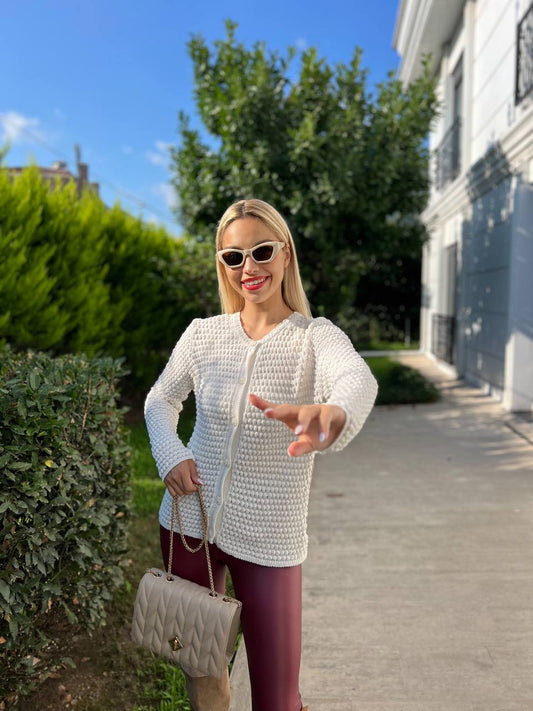 White Chunky Knit Cardigan