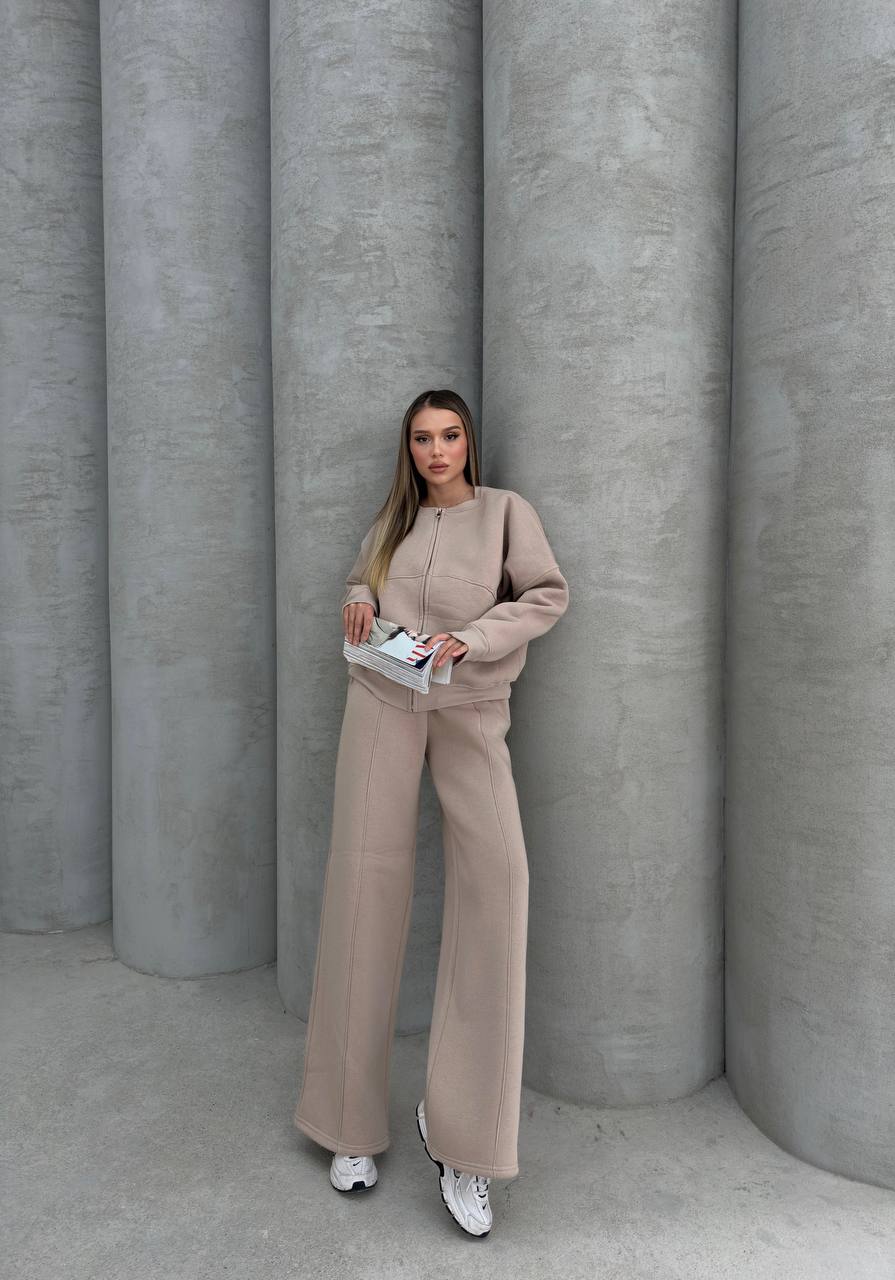 Fleece Beige Tracksuit Oversize