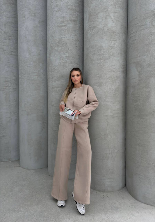 Fleece Beige Tracksuit Oversize