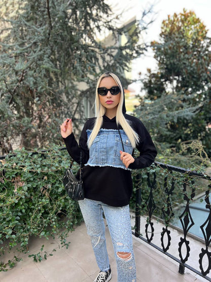 Black Hoodie With Denim