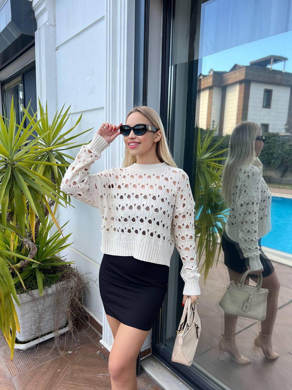 Beige Open Knit Sweater