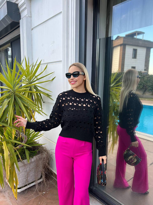 Black Open Knit Sweater