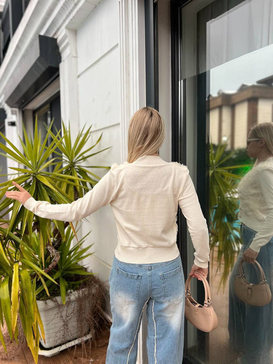 Cream Flower Cardigan