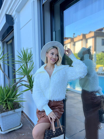 Fuzzy Zip-Up Cardigan